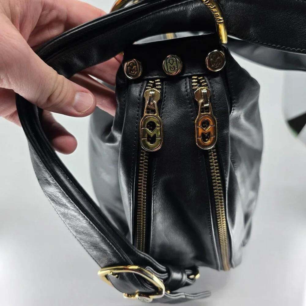 Marino Orlandi Black Leather Hobo Shoulder Bag Gold Hardware Made in Italy - Picture 13 of 16